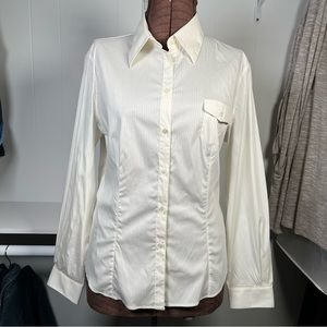 Armani Ivory Striped Button Front Tailored Shirt MOP Buttons Size 14